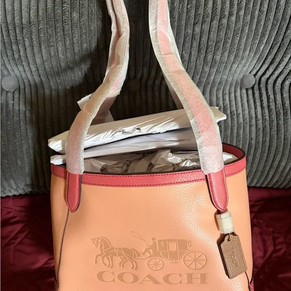Coach Two-Tone Pink and Peach Tote - Picture 2 of 6